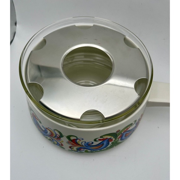 Vtg Villeroy & Boch Rooster Design Fondue Pot With Glass Insert & Lid Porcelain - Picture 3 of 16